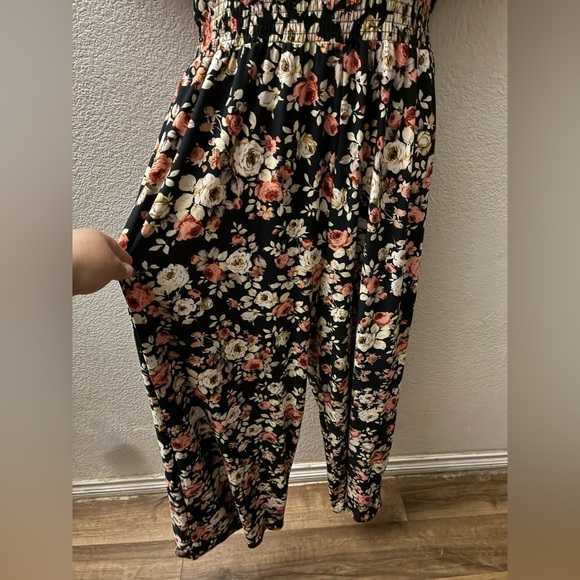 Vibe Sportswear Black Bohemian Floral Jumpsuit 1X - Picture 2 of 13